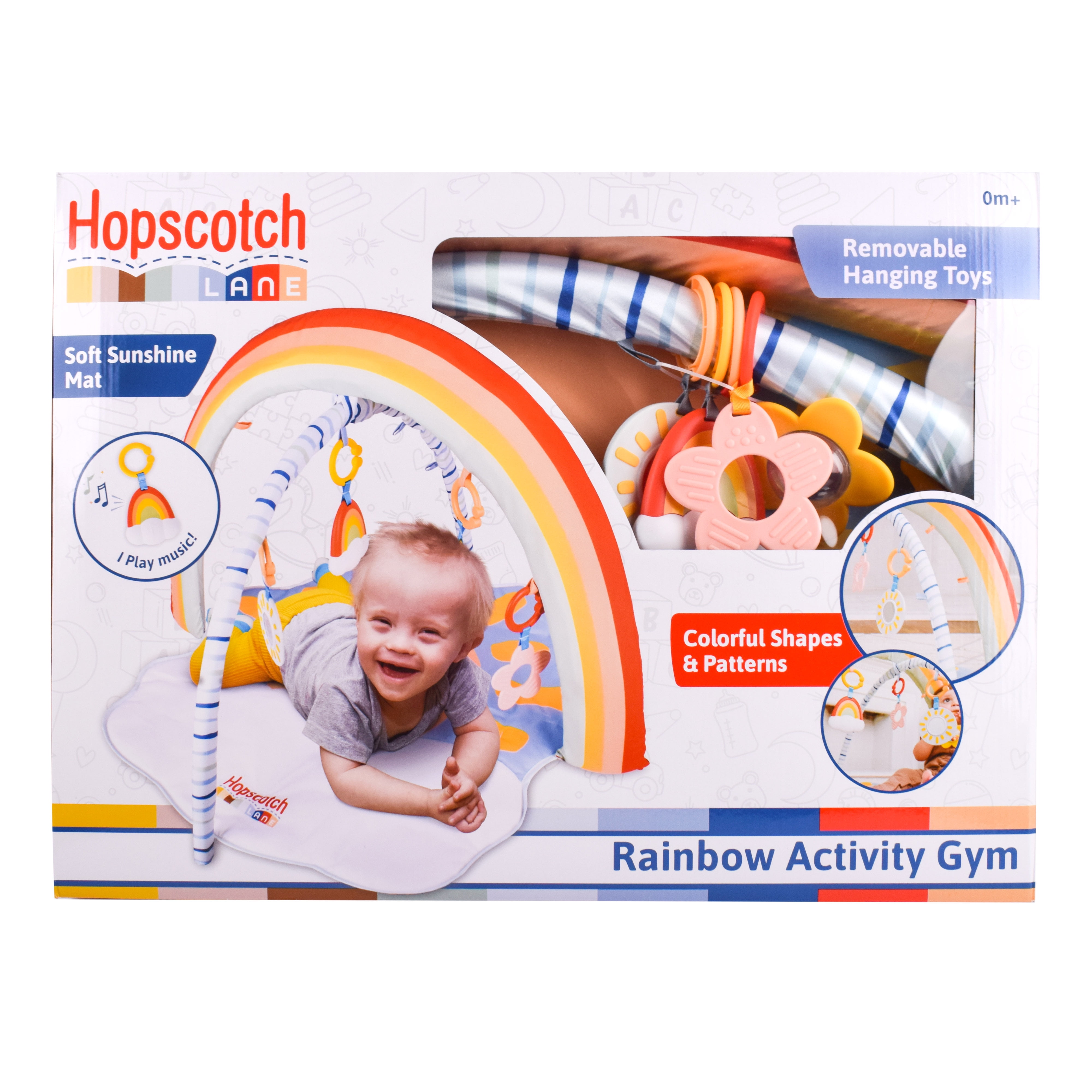Hopscotch Lane Rainbow Activity Gym - Tummy Time Play Mat, Musical Hanging Toys, Infant 0+ Months