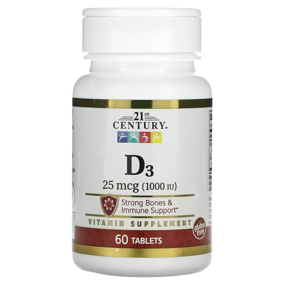 21st Century Vitamin D3, 25 mcg (1,000 IU), 60 Tablets