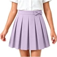 thumbnail image 2 of Yutgune Girls Cotton Pleated Skirt With Bow Decor Girls Uniform Skirts School Clothes For Girls Elastic Waist A Line Skirt Size 5‑15 Years, 2 of 7