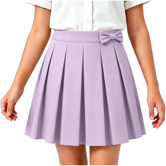 HBYJLZYG Girls' Pleated Skirt with Bow Detail and Built-in Shorts, Elastic Waistband A-Line Mini Skirt for Summer School Uniform and Casual Daily Wear
