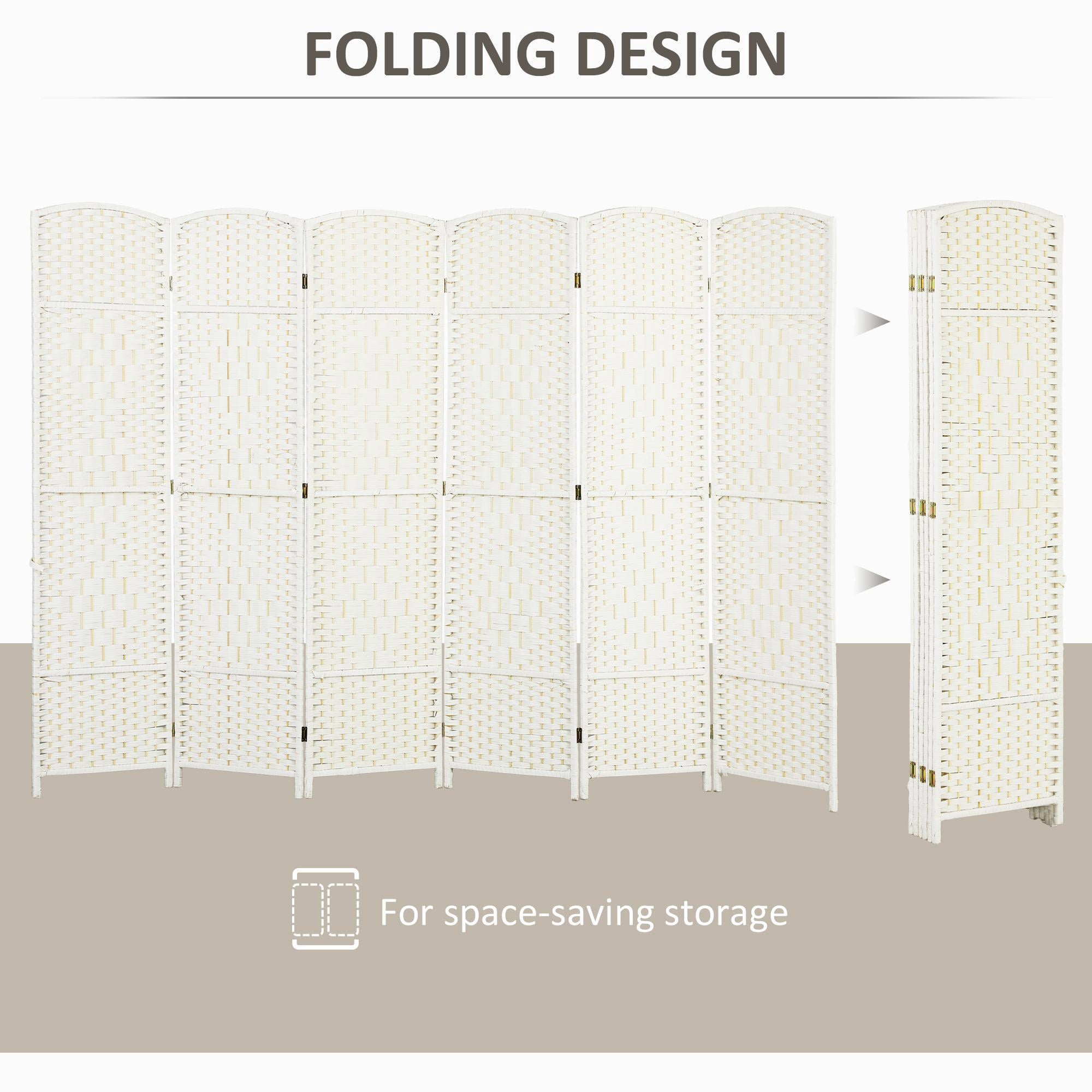 GVN Room Separation Divider,Folding Room Divider Screen 6 Panel 6' Tall Privacy Screen Freestanding Wood Partition, White