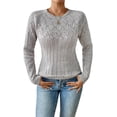 thumbnail image 1 of Suéteres de Punto Ligeros de Crochet con Cuello Redondo y Mangas Largas para Mujer Conjuntos de Otoño A Gris XL, 1 of 8