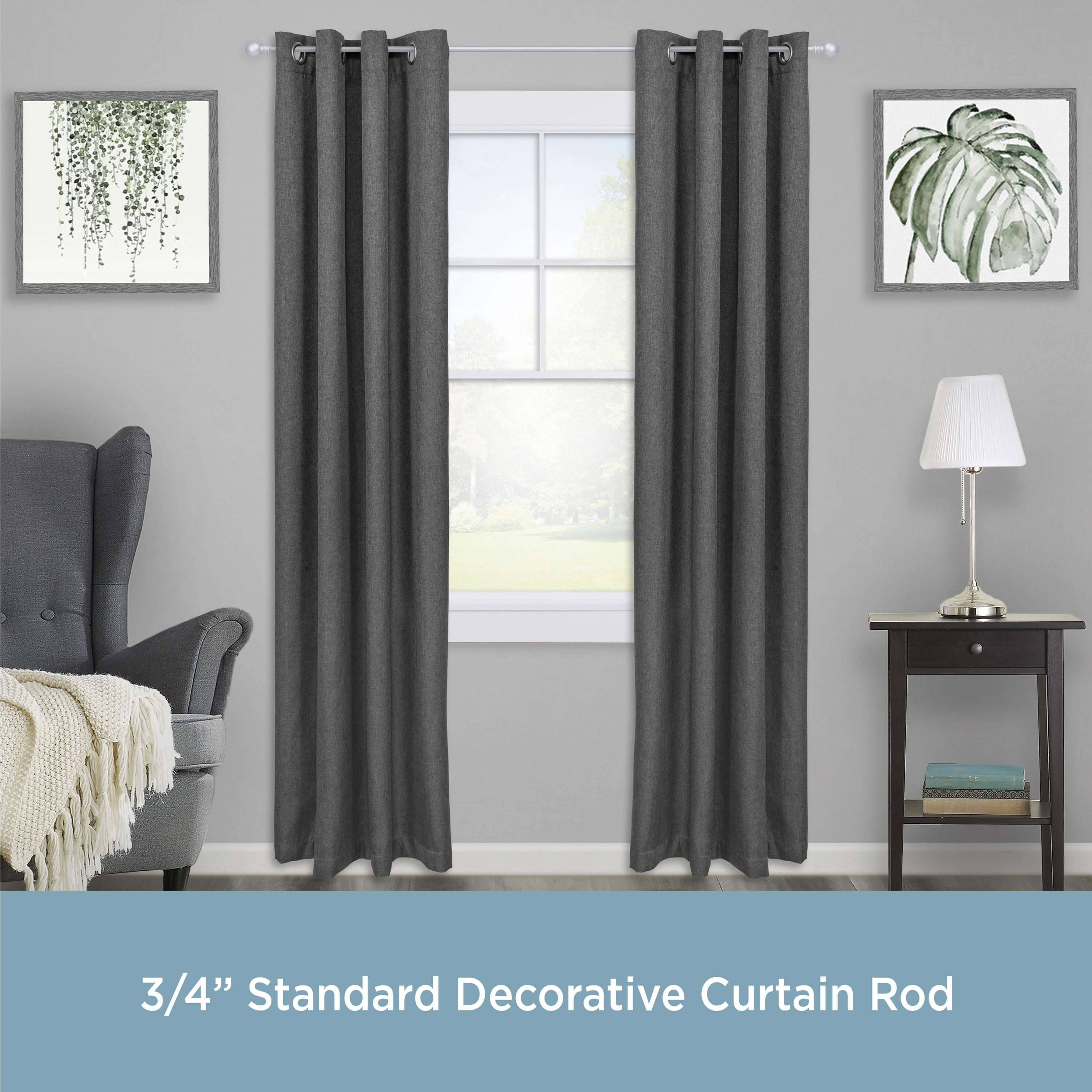 Kenney Bryce Standard Steel Decorative Window Curtain Rod, 36-66" Adjustable Length, 3/4" Dia., Satin Nickel