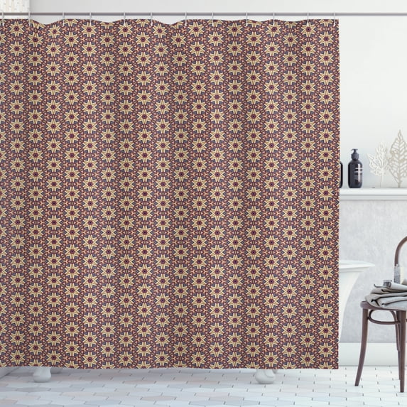 Geometric Shower Curtain, Modern Ornament Mosaic Pattern with Abstract Floral Mandala Inspired Figures, Fabric Bathroom Set with Hooks, 69W X 70L Inches, Multicolor, by Ambesonne