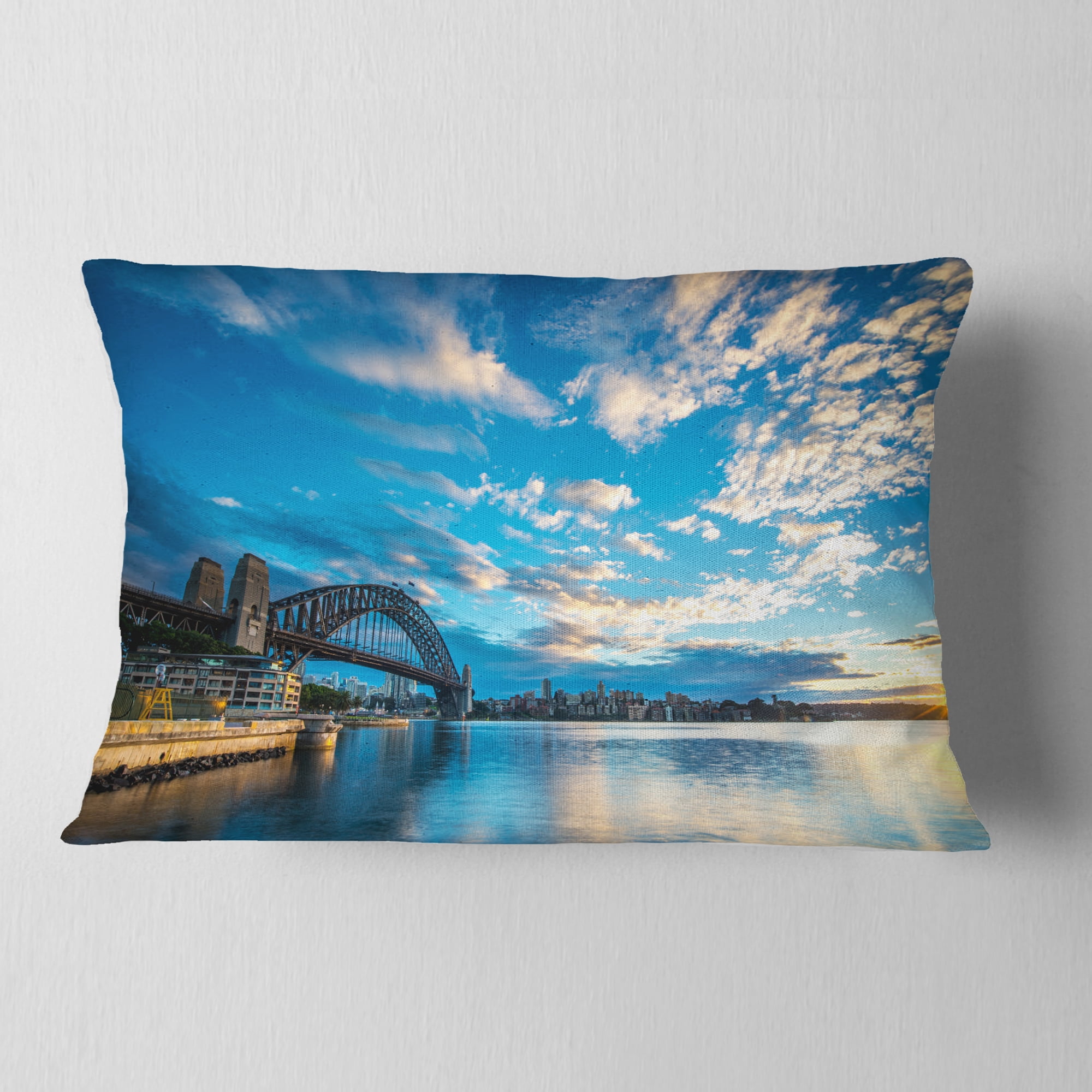 Designart Sunrise from Sydney Harbor Bridge - Seashore Throw Pillow - 12x20