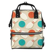 Fuzoiu Vintage Bowling Print Diaper Bag Backpack,Baby Essentials Travel Tote,Multi function Waterproof Diaper Bag, Travel Essentials Baby Bag - Unisex