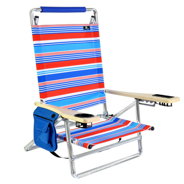 Deluxe 5 pos Lay Flat Aluminum Beach Chair w/ Cup Holder