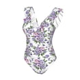 thumbnail image 4 of Yiaed Violets Flowers Print Women's Ruffled One Piece Swimsuit V Neck Swimwear Slimming Monokini for Woman-XX-Large, 4 of 8