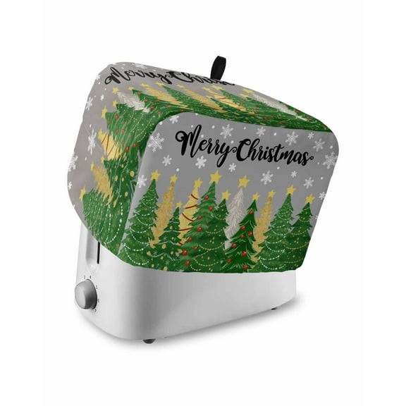 Fsddascl Grey Christmas Tree Toaster Cover 4 Slice, Large Kitchen Appliance Covers, Green Xmas Tree Snowflake Luxury Toaster Oven Cover with Loop, Bread Machine Cover Polyester Dust Cover Protection