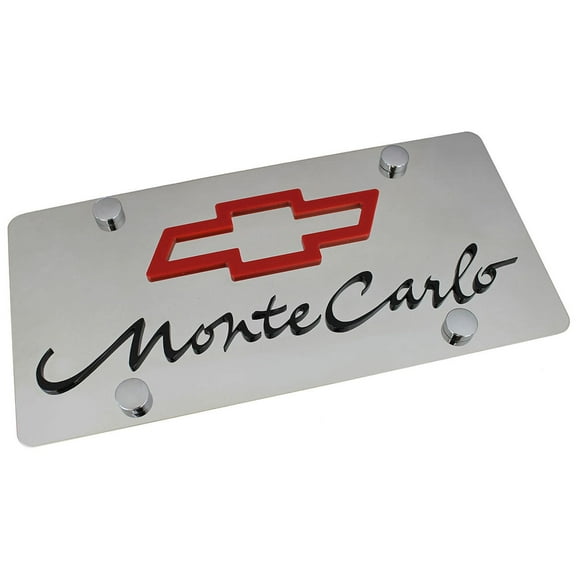 Chevy Dual Logo Monte Carlo License Plate (Red on Chrome)