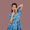 thumbnail image 5 of Women's Floral Printed Short Sleeve Babydoll Dress - Bright Blue and Pink, 5 of 6