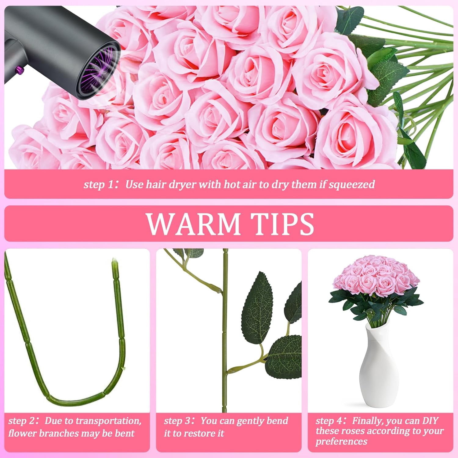 30Pcs Roses Artificial Flowers Bouquet, Black Fake Silk Rose with Long Stem Realistic Single Stem Flowers for DIY Wedding Arrangement Party Centerpieces Home Decoration