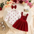 thumbnail image 4 of ZHOGXU Baby Girls Heart Printed Outfit Long Sleeve Top Suspender Bowknot Skirts Matching Bow Headband 3PCS Set For Kids,Red,3-6 Months, 4 of 9
