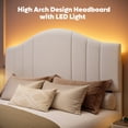 thumbnail image 4 of Pinmoco Queen Upholstered Bed Frame with Adjustable Arc-shaped Headboard, LED Platform Bed, Beige Fabric, 4 of 10