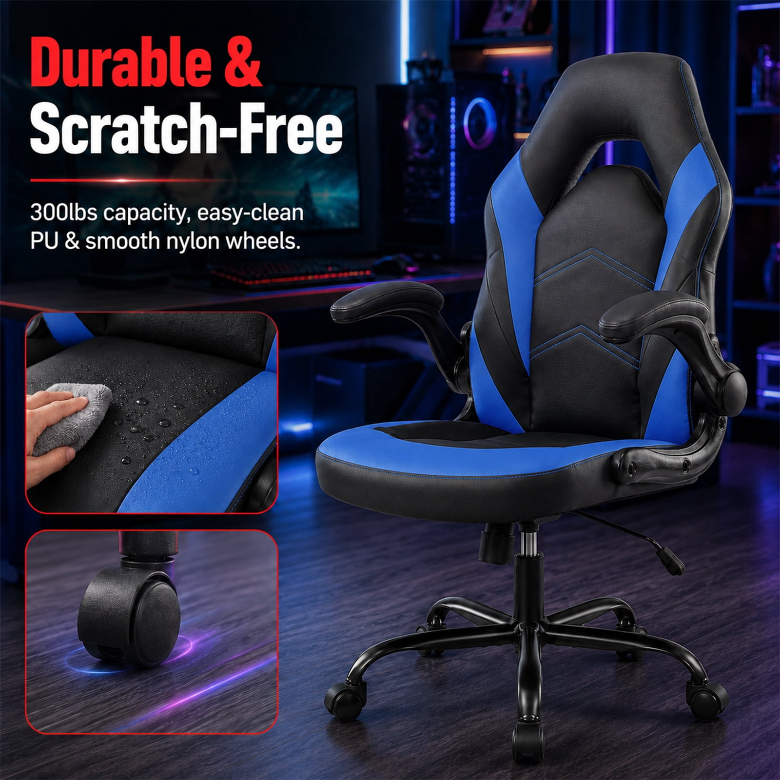 Alvantor Gaming Chair, PU Leather Comfortable Ergonomic Computer Chair Height Adjustable with Swivel and Lumbar Support