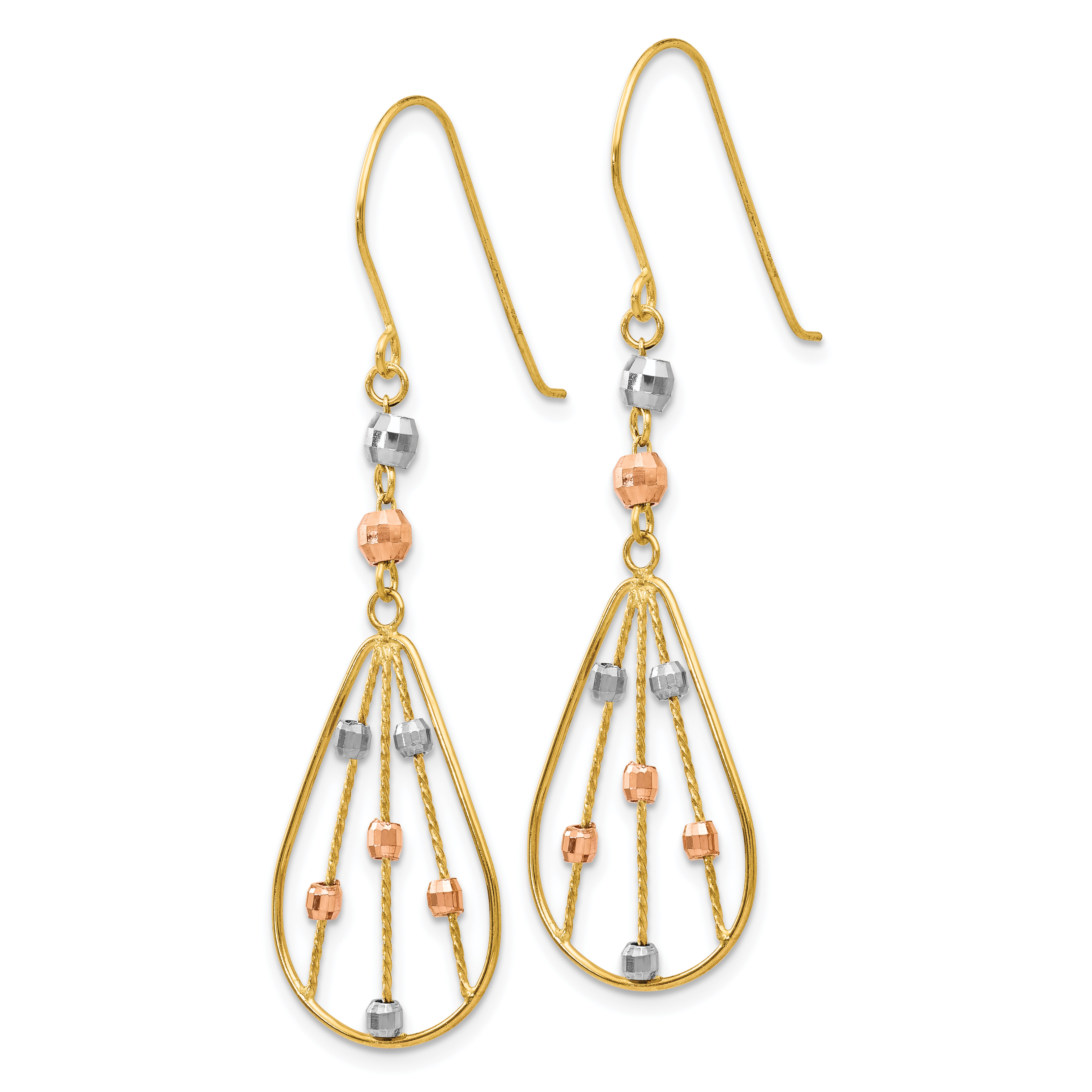 14K Tri Color Wire Dangle Shepard Hook Earrings Earrings Men