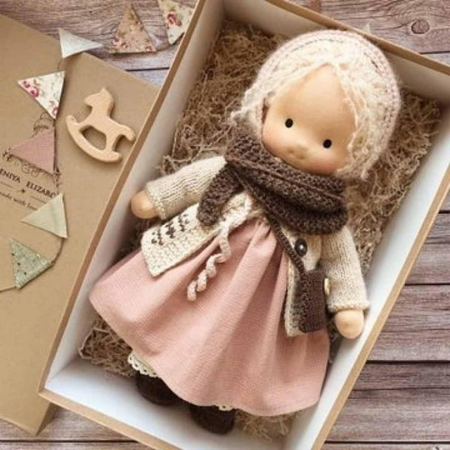 CUITING 12” Waldorf Dolls Handmade Rag Doll - Personalized Collectors Plush Doll for Kids Birthday Present Vintage Crocheted Doll Toys with Beautiful Present Box