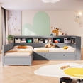 thumbnail image 4 of Harper & Bright Designs L Shaped Twin Beds for 2, Corner Bed with Trundle & Drawer, Twin Size L Shaped Bed with Storage Shelf for Boys and Girls, Grey, 4 of 16