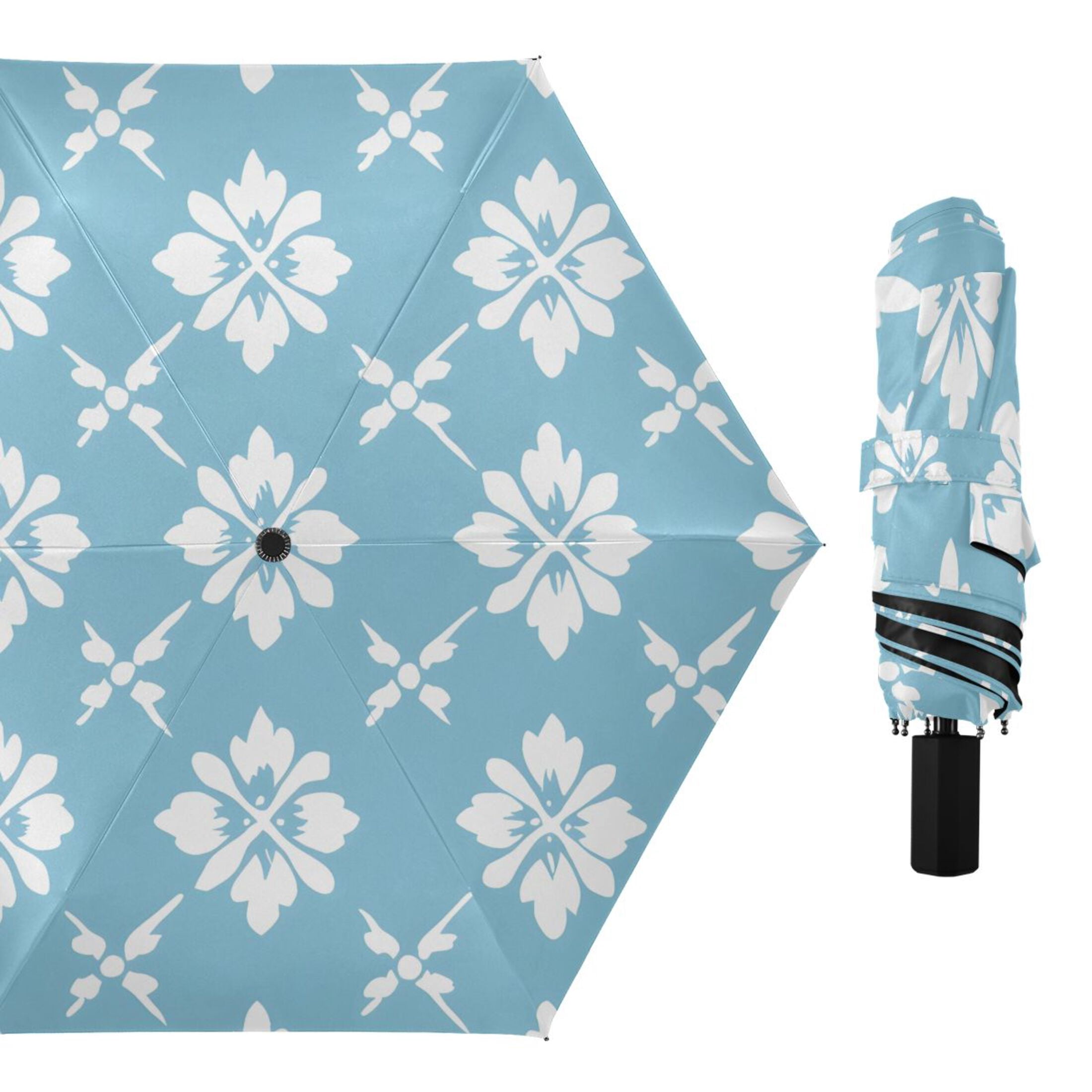ALAZA Flowers Checkered Grid UPF 50+ Compact Folding Umbrella for Rain Travel Umbrella Packable