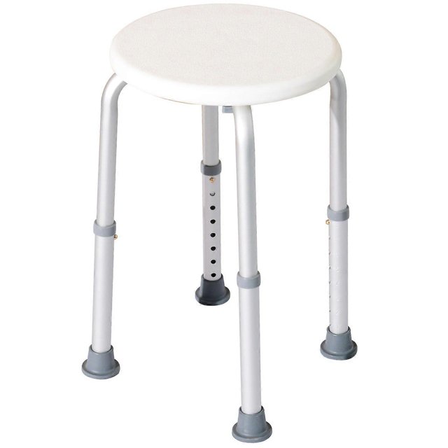 Height Adjustable Shower Stool - Ergonomic Shower Seat - Non-Slip Feet White