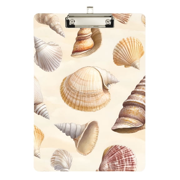 FORMRS Acrylic Clipboard with Low Profile Clip Standard A4 Letter Size, 12.5" x 9", Beige Watercolor Seashells