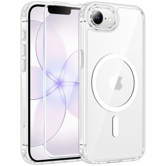 Dteck Magnetic Case with Tempered Glass Screen Protector for iPhone 17e / iPhone 16e,Shockproof TPU PC Case Compatible with Mag Safe Transparent Anti-Yellowing Slim Back Cover,Clear