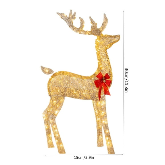 Christmas Lighted Reindeer, 11.8in Outdoor Reindeer Yard Decoration with Warm White LED Lights, Gold