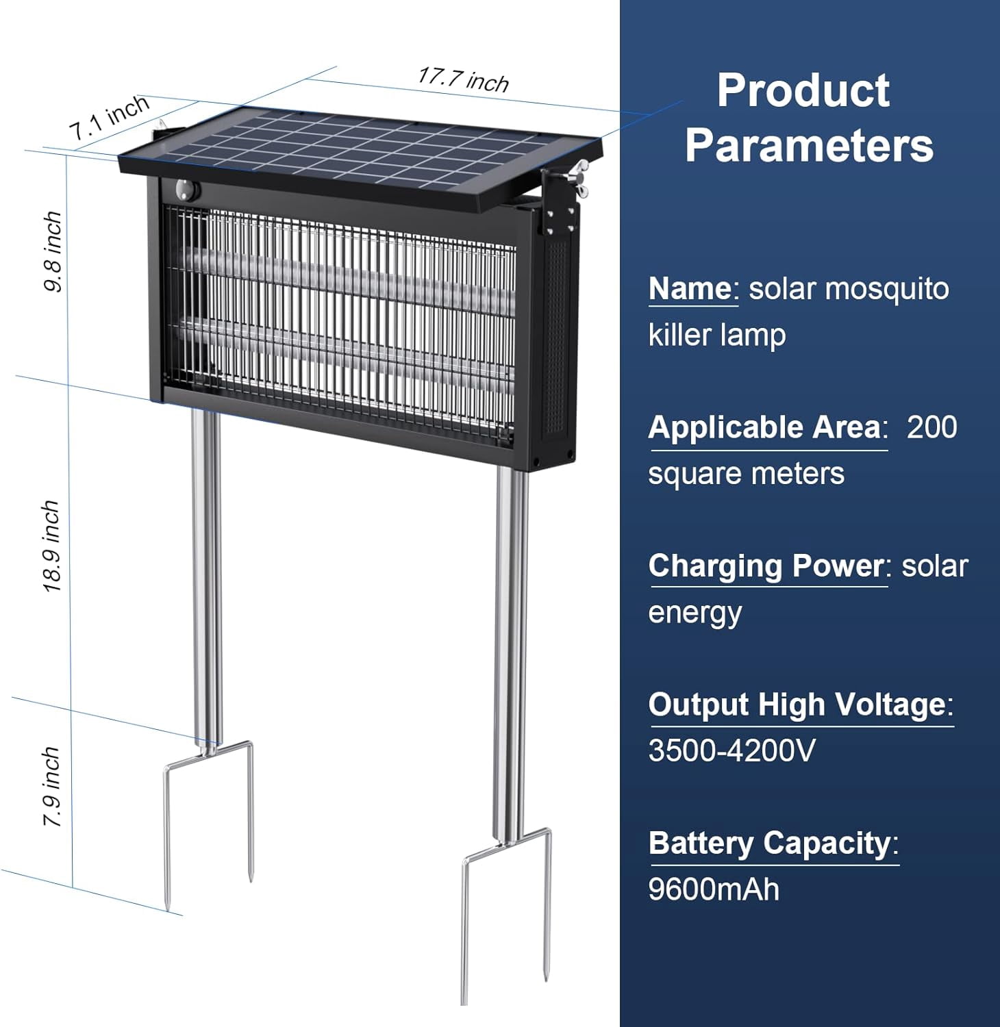 17.7 * 9.8 * 7.1in Bug Zapper Outdoor - Mosquito Repellent Outdoor Patio,Solar Bug Zapper Indoor,Waterproof Portable Fly Zapper,High Powered 4500V Mosquito Zappers Killer for Home,Patio,Camping