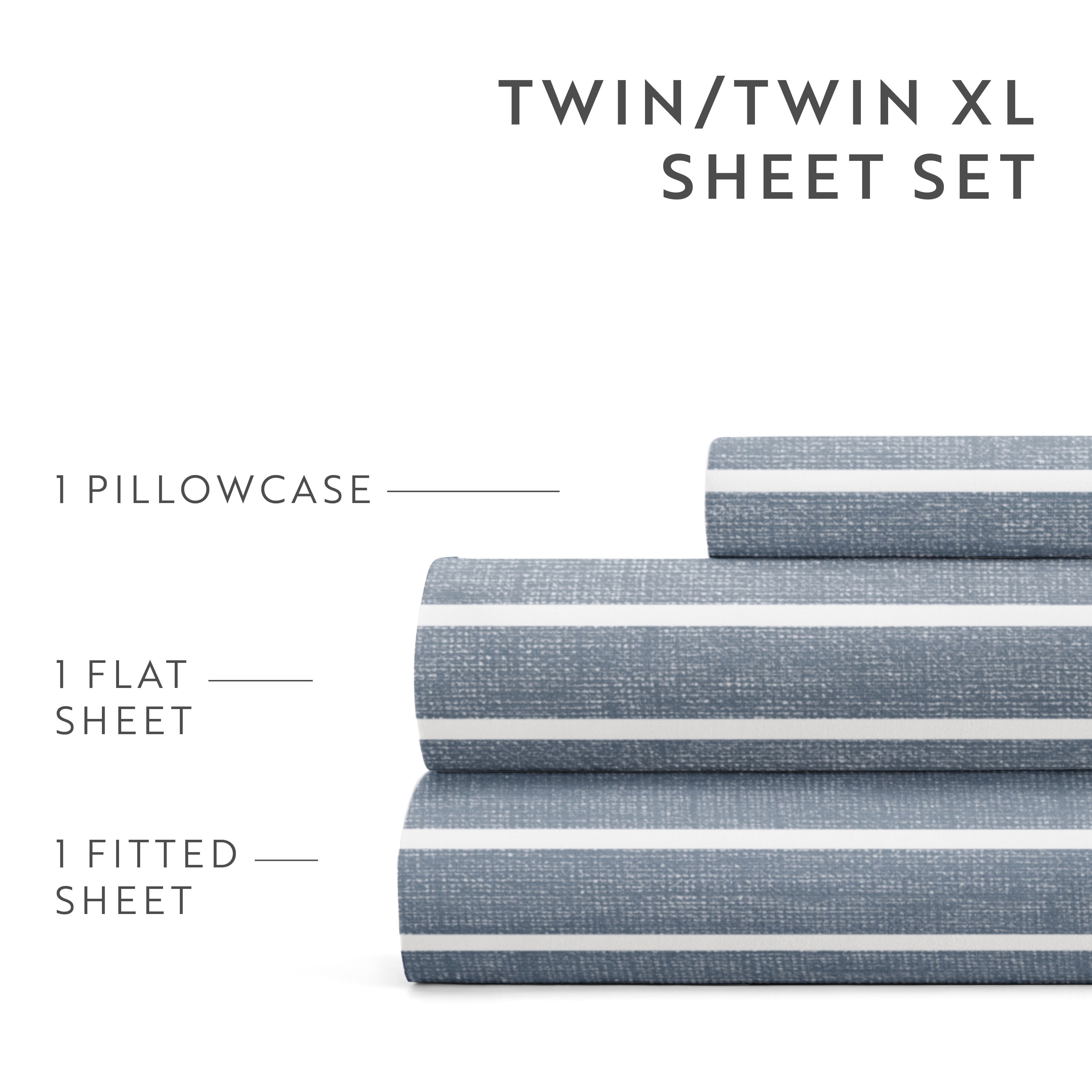 Noble Linens 3 Piece Pattern Microfiber Bed Sheets Set, Soft Lines Stone, Twin