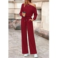 thumbnail image 4 of PRETTYGARDEN Long Sleeve Jumpsuit For Women Dressy Off Shoulder One Piece Loose Wide Leg Jumpsuits Casual Flowy Romper, 4 of 8
