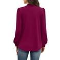 thumbnail image 2 of Womens Dressy Long Sleeve Tops with Pleats Loose Mock Neck Business Casual Shirt Blouses for Women Fall Spring (2XL, Purple), 2 of 4