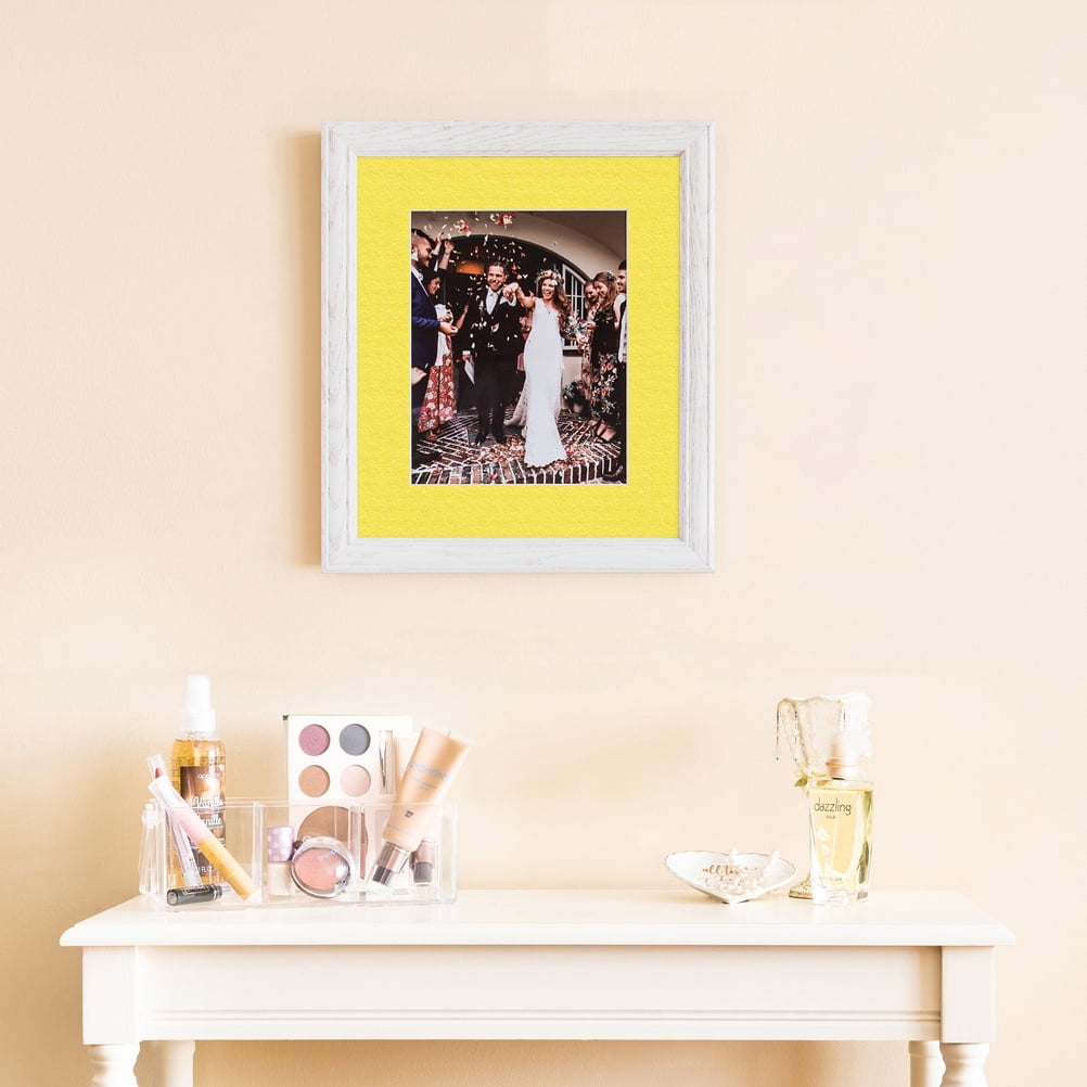 ArtToFrames 22x28" Matted Picture Frame with 18x24" Single Mat Photo Opening Framed in 1.25" Off White Wash on Ash and 2" Canary Mat (FWM-4098-22x28)