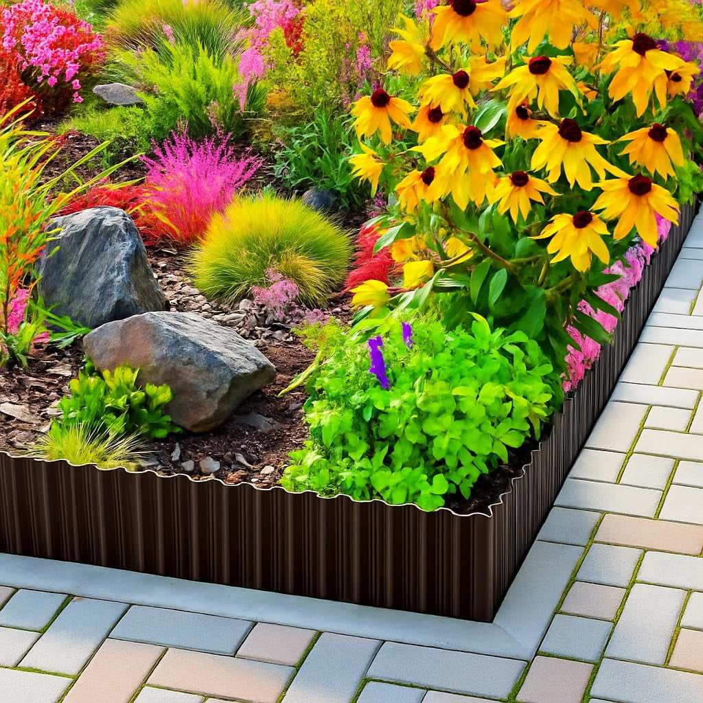 Ataujin Corrugated Metal Garden Edging Border, Rustproof Garden Border 8 in x 20 ft Heavy-Duty Galvanized Steel Landscape Edging for Lawn, Flower Beds, Trees & Raised Beds