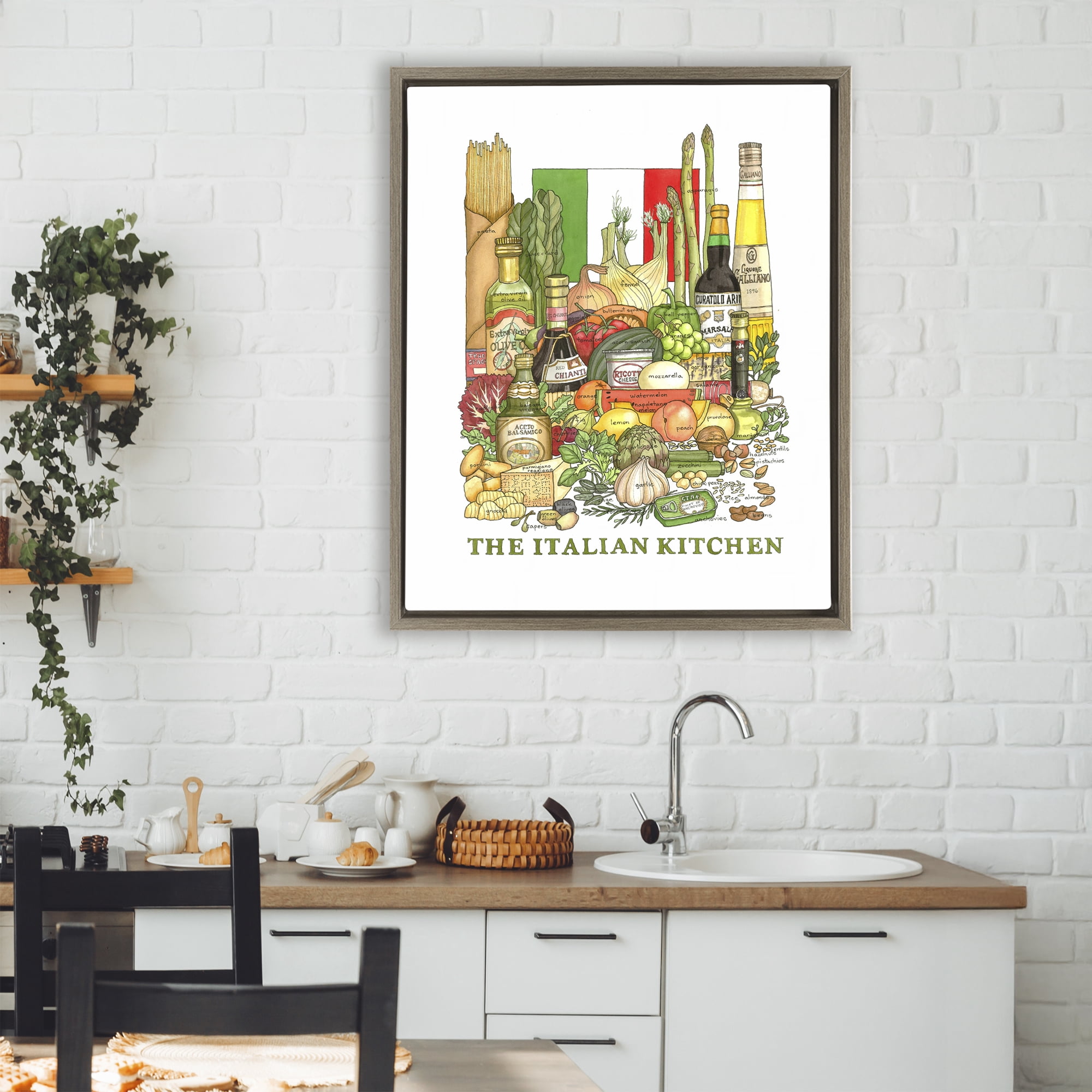 Stupell Industries Italian Kitchen and Food Brown Framed Floater Canvas Wall Art, design by Nancy Overton