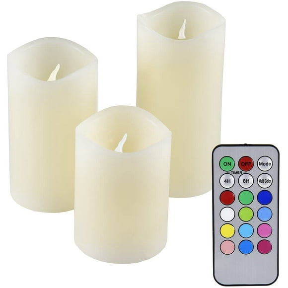 Set of 3 simulation candles with remote control and color change LED 48