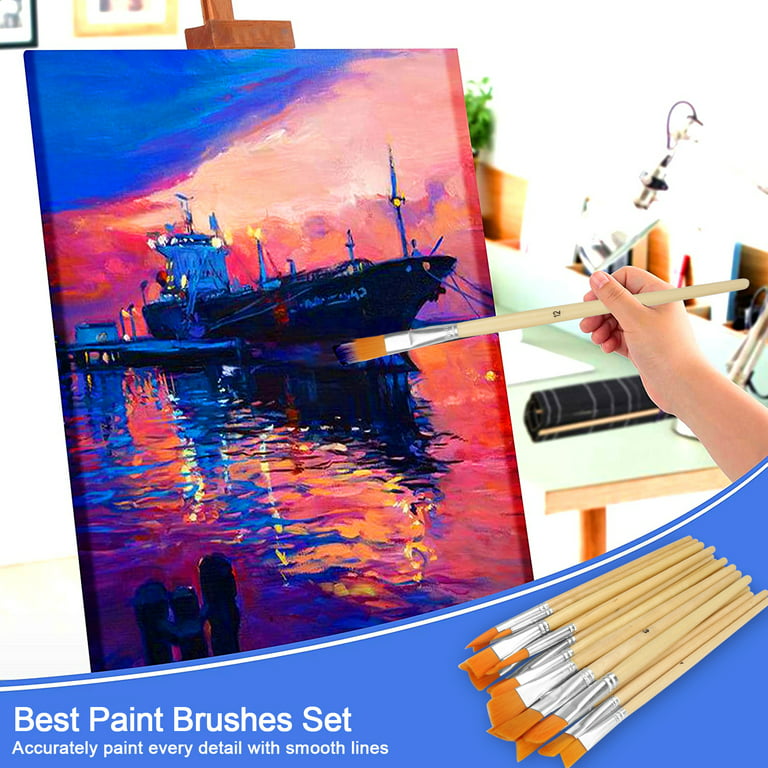 24pcs Acrylic Paint Brushes Set Nylon Hair Artist Paintbrushes Professional  Painting Brushes with Canvas Bag for