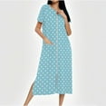 thumbnail image 2 of Dasayo Short Sleeve Womens Nightgowns Blue Hospital Zipper Nightgowns Polka Dot Side Split Pajamas for Women Sleepwear L, 2 of 7