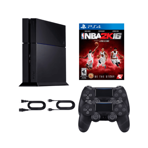 Sony PlayStation 4 PS4 1TB Original Console - Refurbished Bundle with NBA 2K16 Game and 2 RetroFam Wireless Controllers