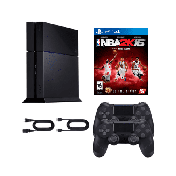 Sony PlayStation 4 PS4 1TB Original Console - Refurbished Bundle with NBA 2K16 Game and 2 RetroFam Wireless Controllers