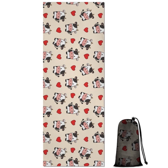 Beige Cow Heart Pattern Hot Yoga Mat Towel Non Slip for Hot Yoga - Quick-Drying Yoga Mat Cover with 4 Corner Pockets with Travel Bag - Hot Yoga Towel Non Slip Grip Moisture Wicking Sweat 70"x26"
