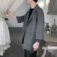 thumbnail image 6 of Men Spring Suit Jacket Men Suit Coat Solid Color Spring Summer Suit Jacket Single-button Lapel Design 3/4 Sleeve Loose Fit Casual Business Outerwear, 6 of 8