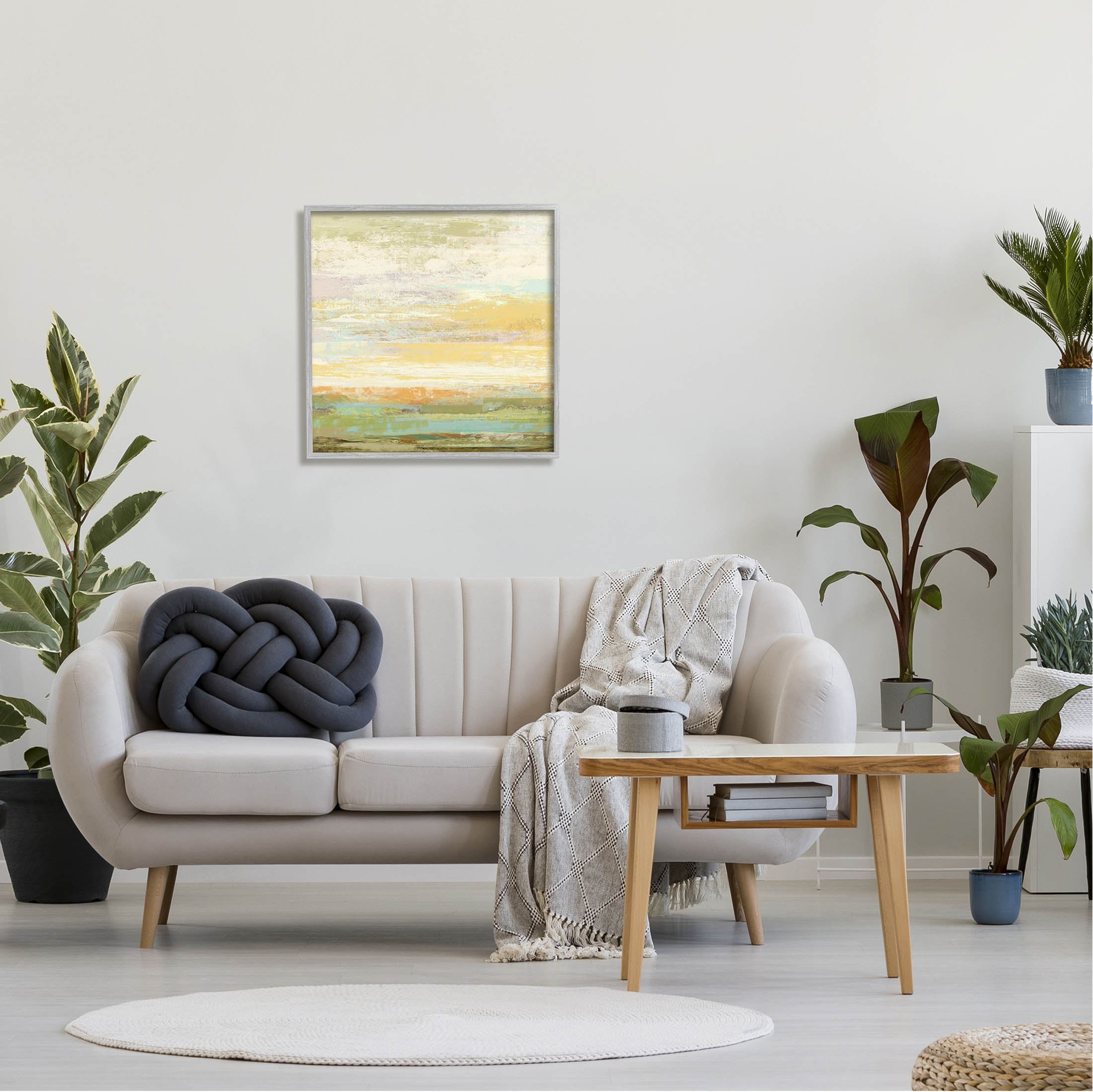 Stupell Industries Abstract Yellow Landscape Painting Gray Framed Art Print Wall Art, Design by Suzanne Nicoll