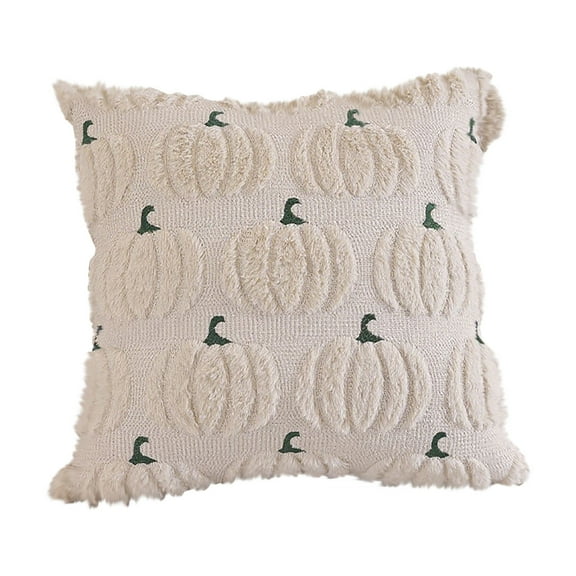 Fall Pillow Covers 16x16 Throw Pillow Cases Set of 2 Halloween Thanksgiving Autumn Decorations Pumpkin Soft Plush Faux Fur Wool Couch Cushion Case for Sofa Bedroom Living Room Home Decor Beige
