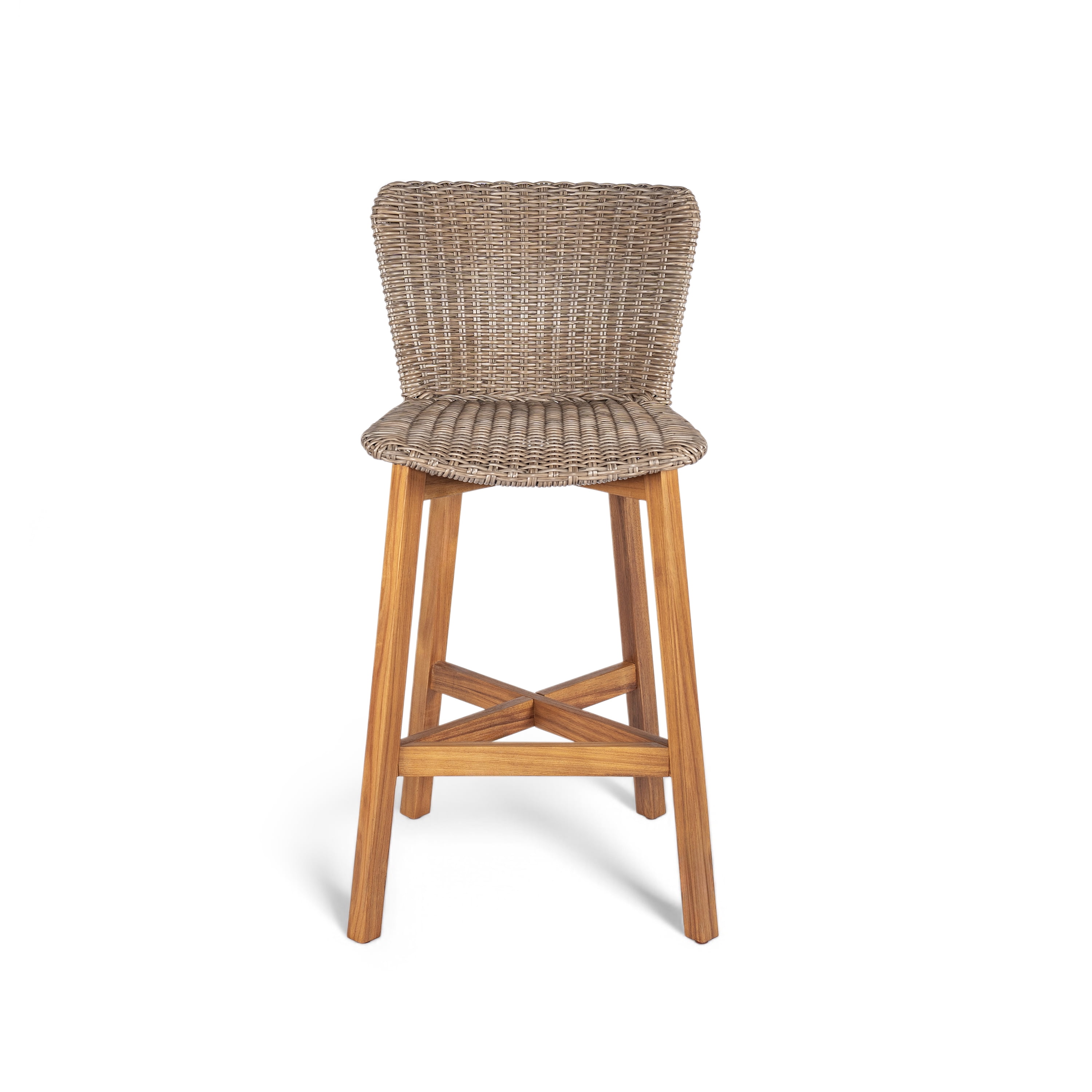 Outdoor Wood Wicker Bar Stools Set of 2 for Patio Bar, Teak