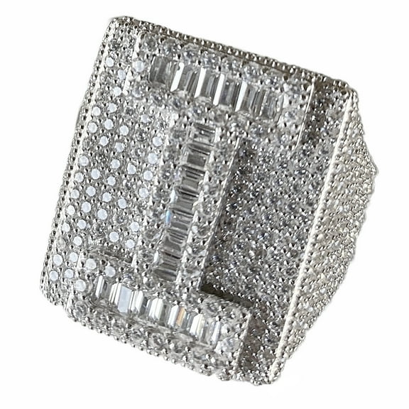 Men's Real Solid 925 Sterling Silver Initial Letter I Iced Baguette Flooded Out Big Hip Hop Ring Size 9
