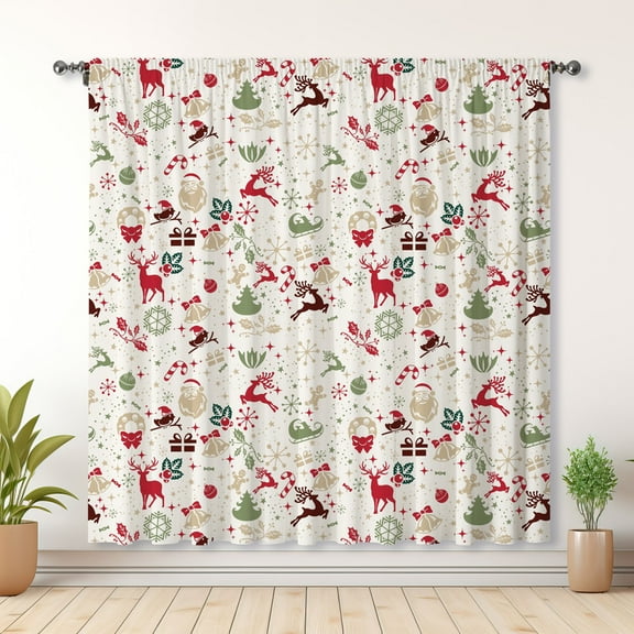 Christmas Theme Style Curtains Merry Christmas Curtains Blackout Curtains Suitable For Room Bedroom Decoration Christmas Gifts(Rod pocket)