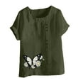 thumbnail image 4 of Fengqque Womens Shirts Short Sleeves Round Neck Printing Retro Boho Floral Embroidery Button Loose Shirt Pullover Blouse Tops Army Green XXXL(XXXL), 4 of 5