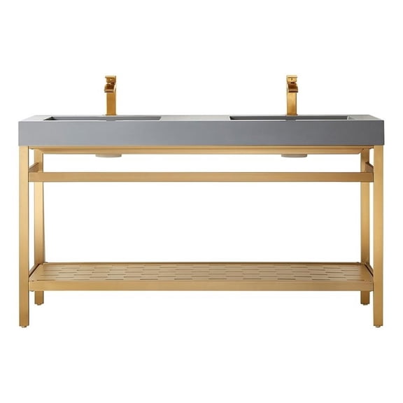 Ablitas 60" Double Sink Bath Vanity Brushed Gold Metal Frame Gray Top