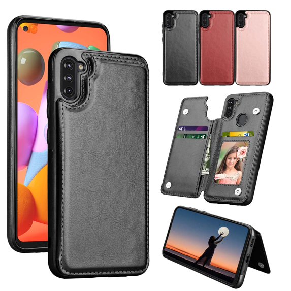 Samsung Galaxy A11 Wallet Case, Takfox Shockproof PU Leather Case with Card Pockets 3 Cards Slots Cash ID Credit Card Flip Phone Cases Cover Stand Magnetic Hard Cases For Galaxy A11 US Version, Black