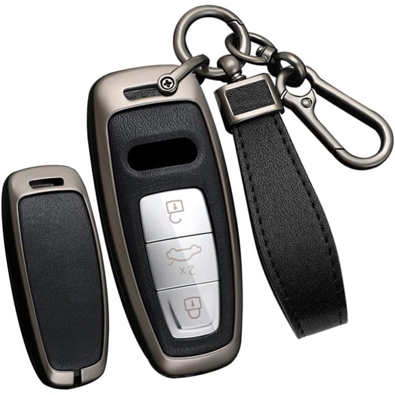 Key Fob Cover Compatible with Fit for Audi A3 A6 A8 E-Tron S3 RS6 RS7 SQ7 SQ8, Metal Key Case, Leather Key Fob Protector, Keychain Case Holder Protector